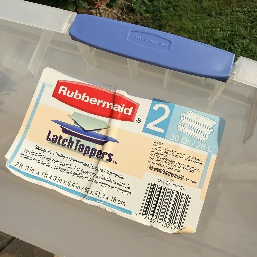 Rubbermaid 30 qt Latch Toppers 4481 USA Blue Clear Storage Box 27 x 16 x 6